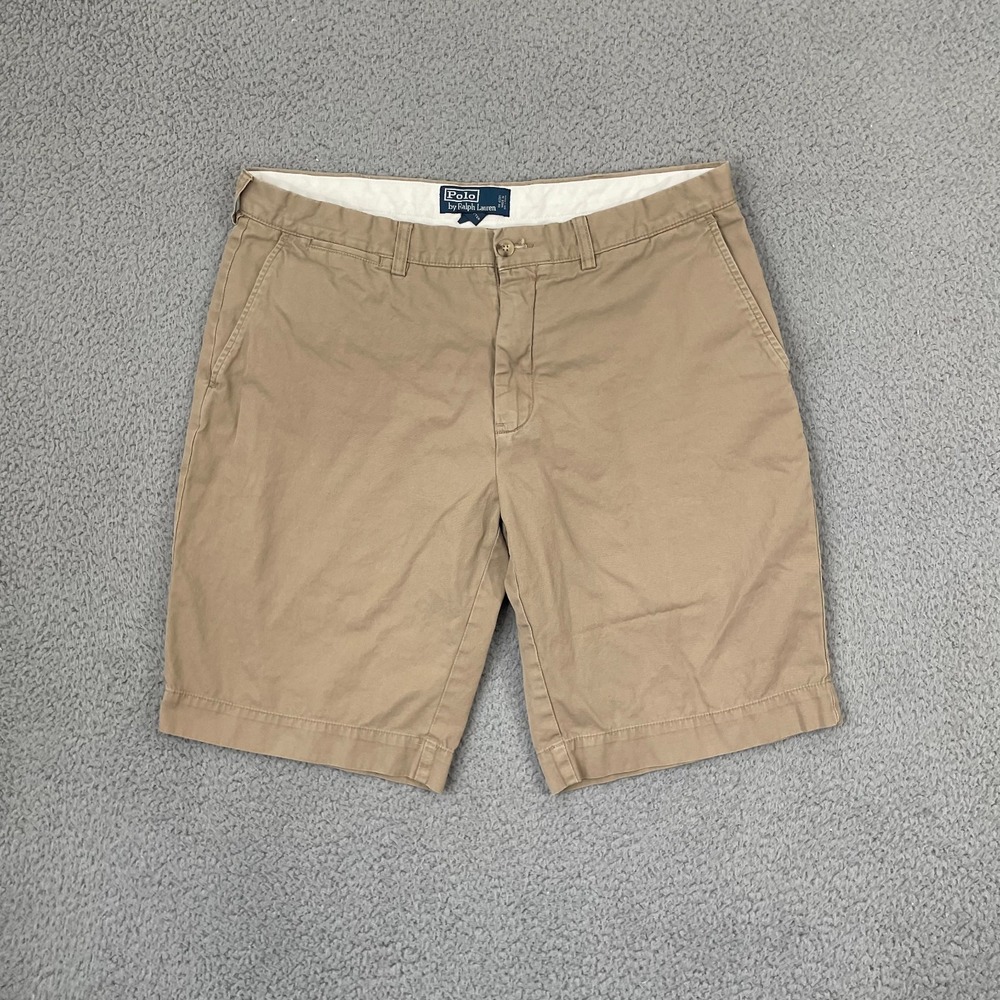 Polo Ralph Lauren Chino Shorts Men 36 Tan 100% Cotton Flat Front Preppy